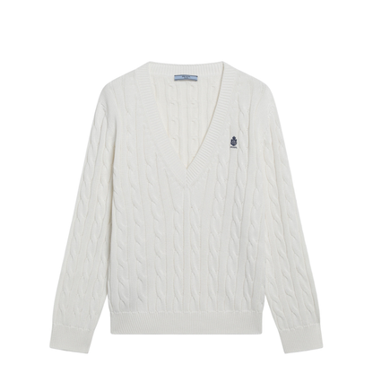 MAYFEYR - Prada - White Cable-Knit V-Neck Jumper - P24D3MOOO19VLF0009