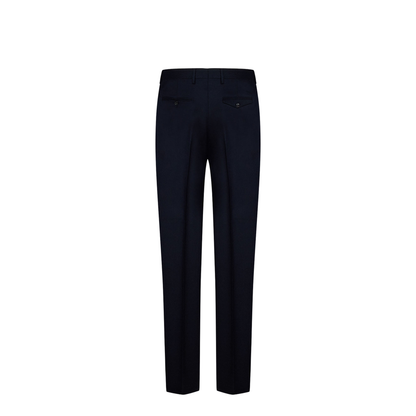 Navy Blue Wool Pleat Trousers