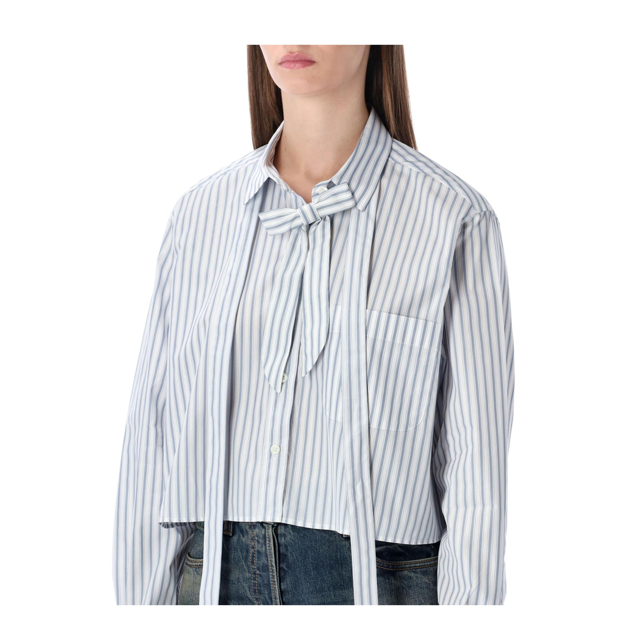 MAYFEYR - Prada - Striped Poplin Short Shirt With Scarf Collar - P462I17MGF0637