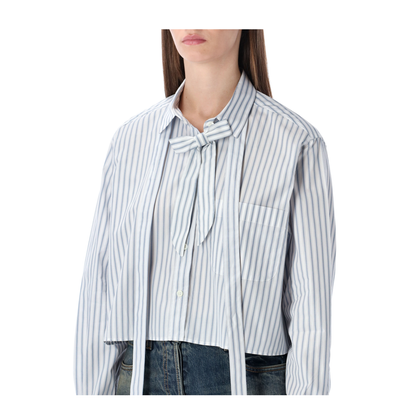 MAYFEYR - Prada - Striped Poplin Short Shirt With Scarf Collar - P462I17MGF0637