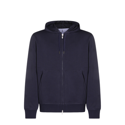 Zipped Cotton Fleece Sweater Blue