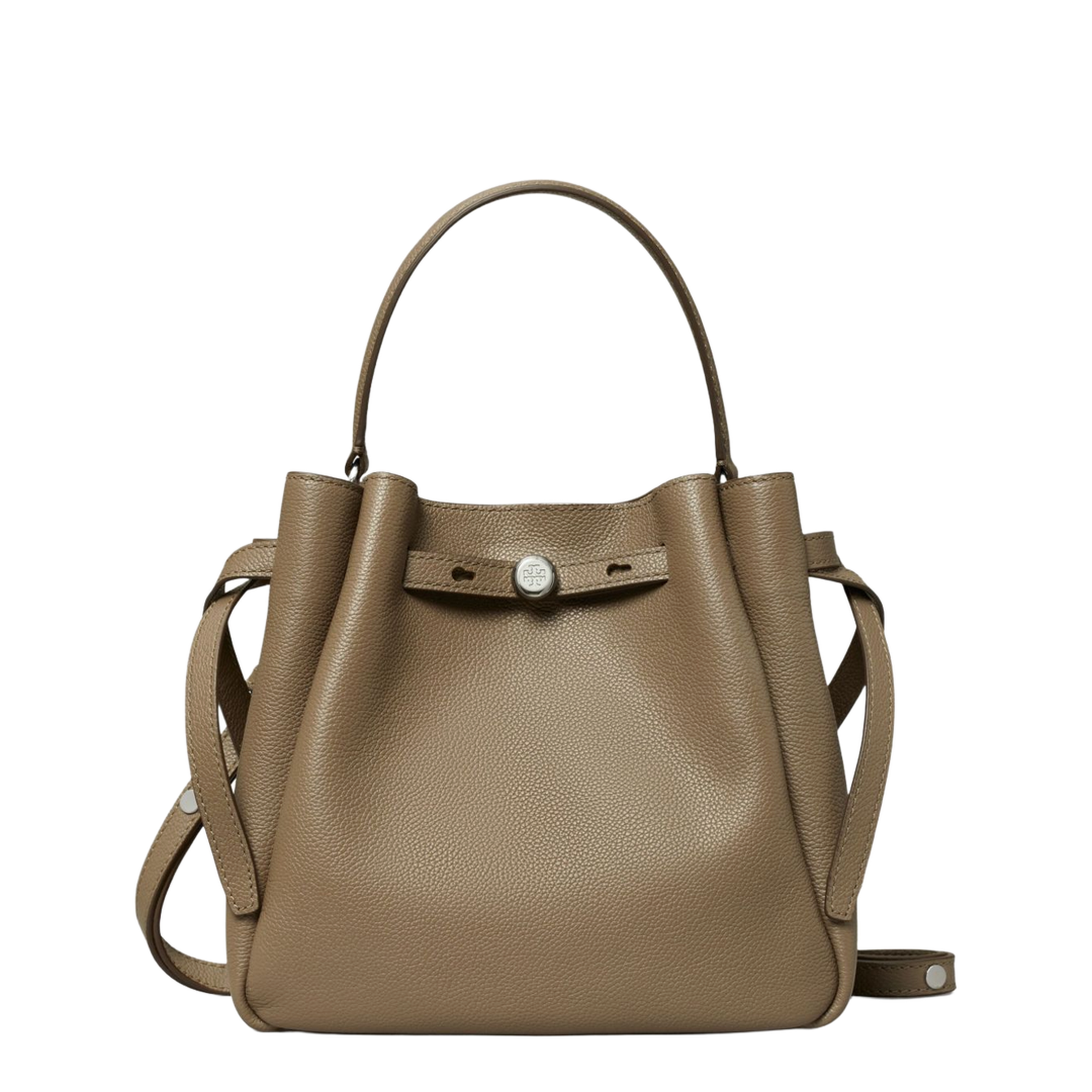 Romy Pebbled Leather Bucket Bag - Soft Cement