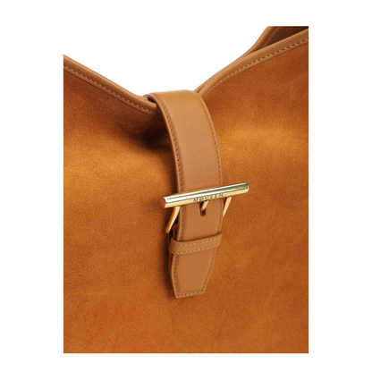 Adjustable Leather Shoulder Bag with Vintage Gold Metal T-Bar Closure