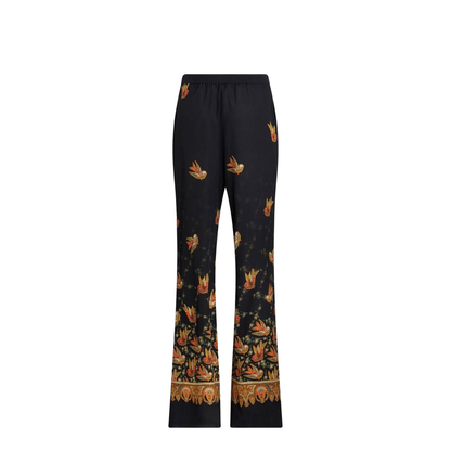 Silk Paisley-Print Straight Trousers