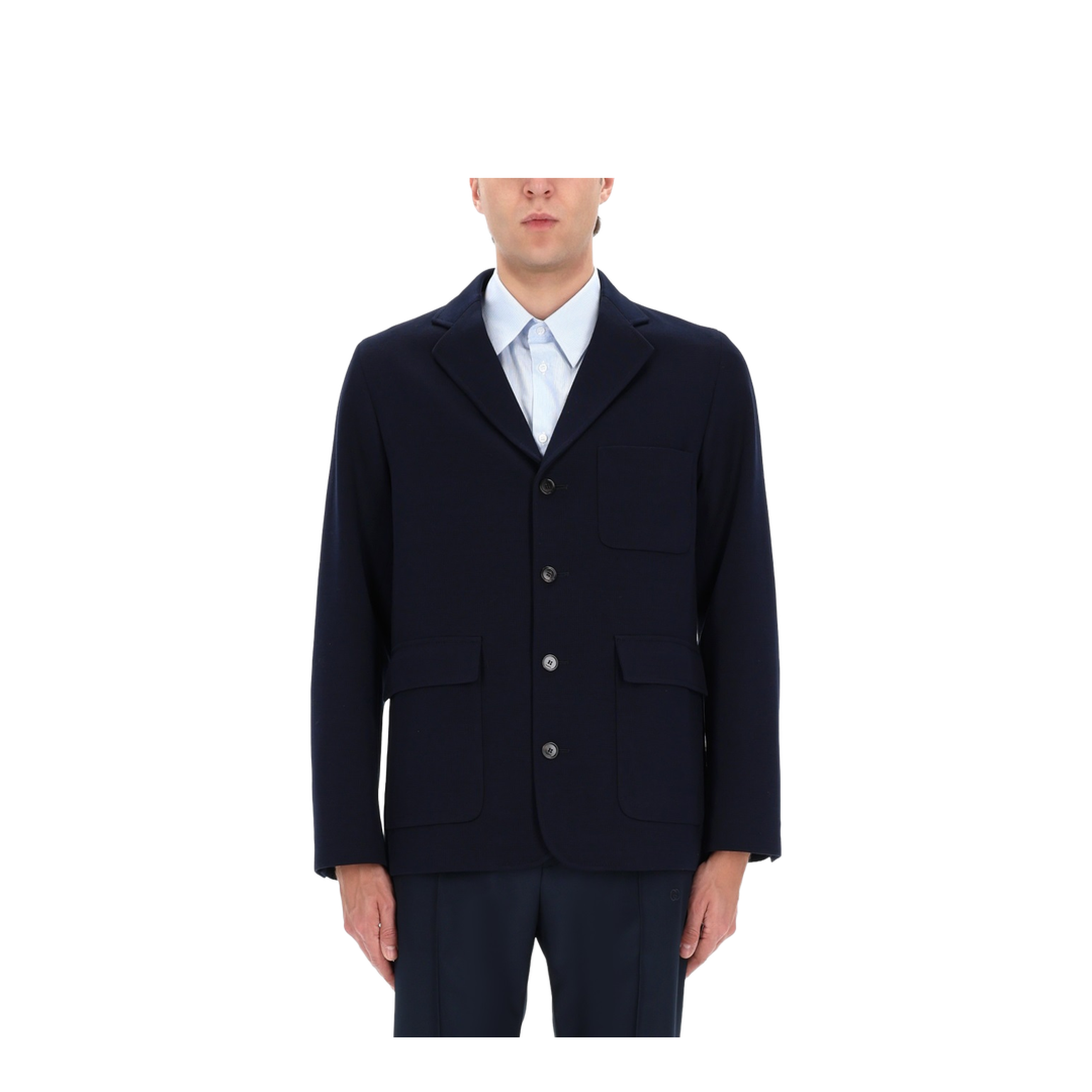 Single-breast Cotton Jersey Jacket in Dark Blue