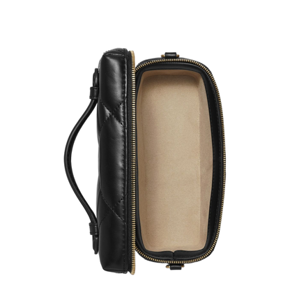 Kira Diamond Quilt Charm East-West Leather Vanity Case - Black