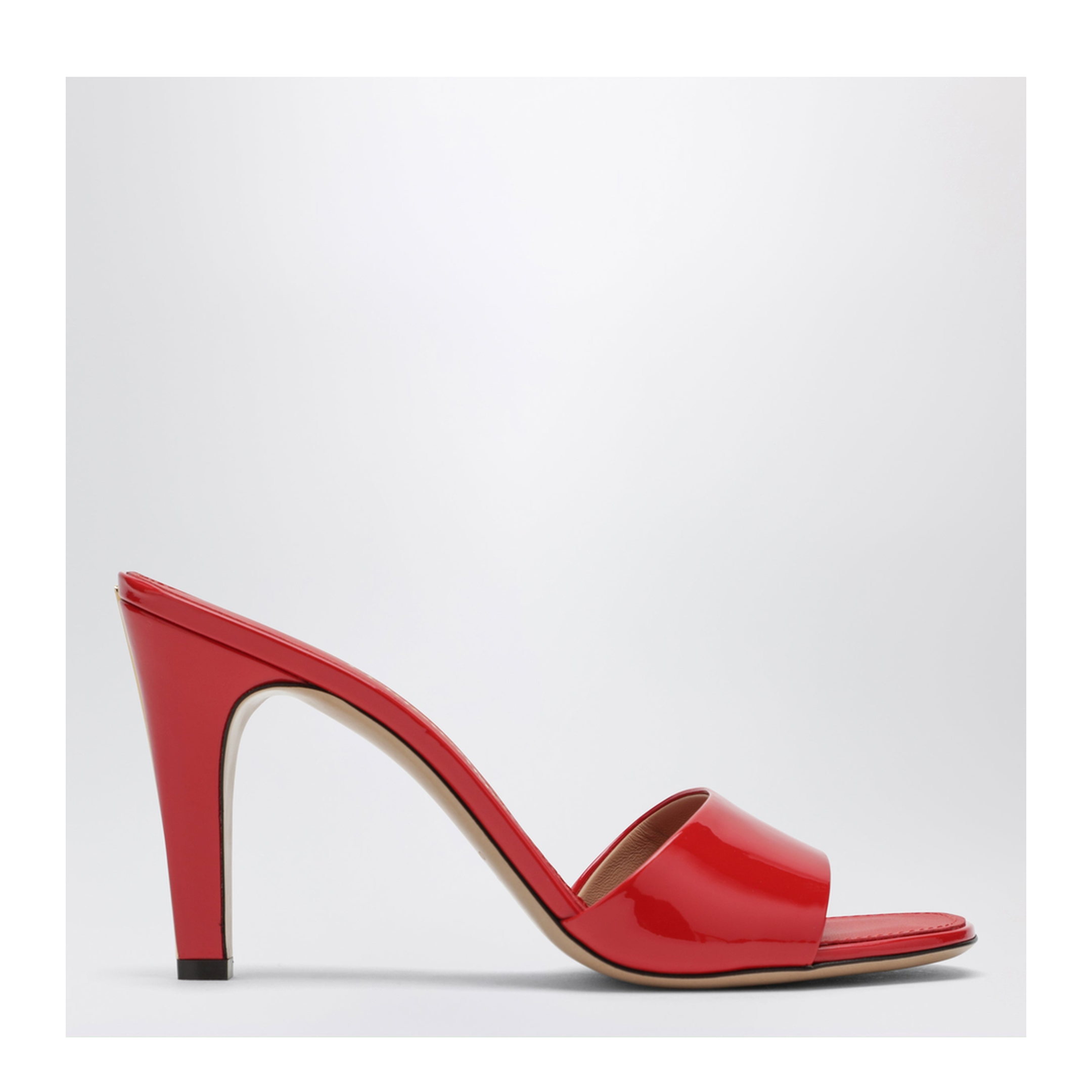 Fire Red Patent Leather Heeled Slides