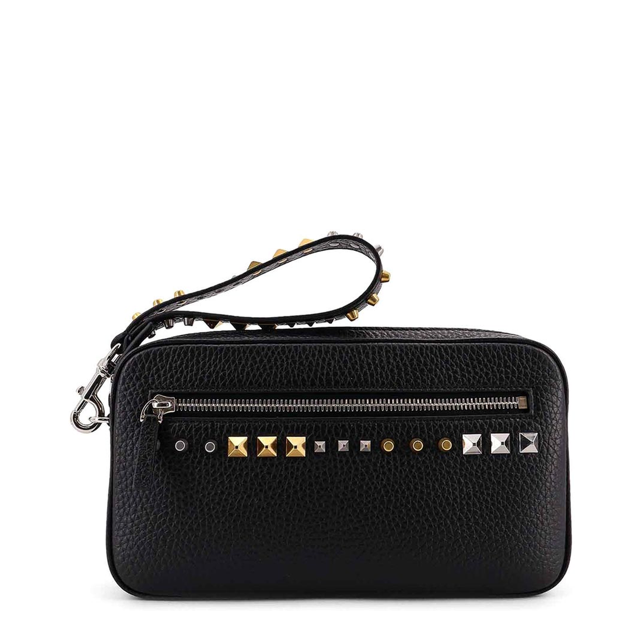 Rockstud Leather Clutch - Black