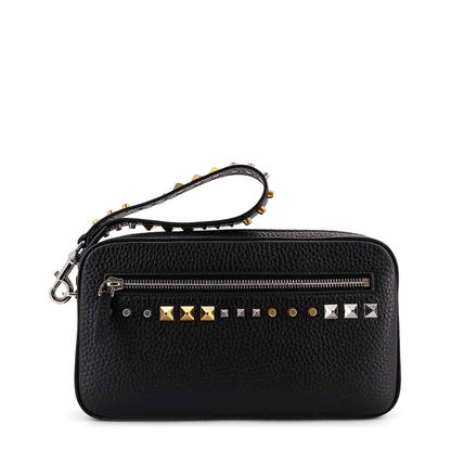 Rockstud Leather Clutch - Black