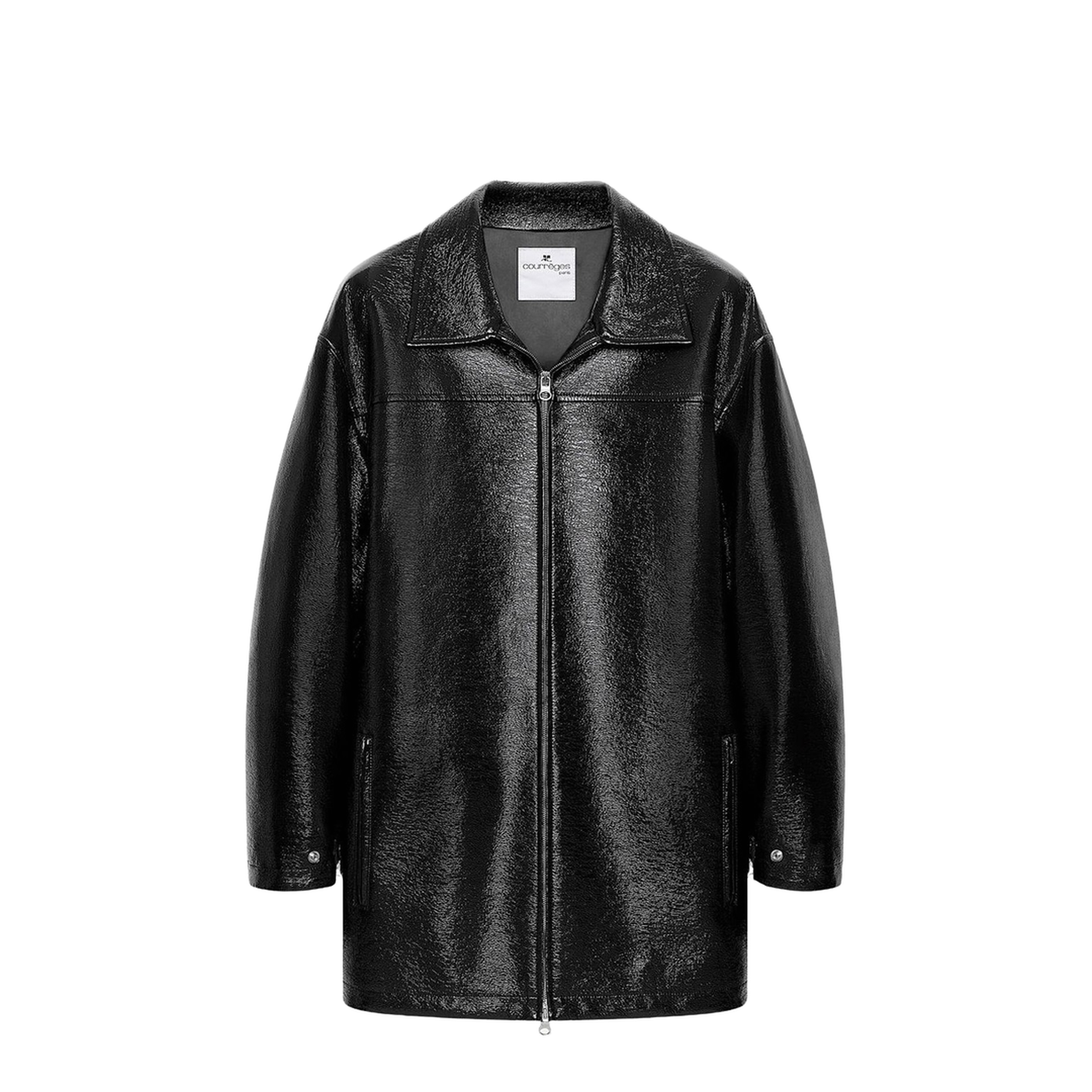 Zipped Vinyl Maxi Bomber Jacket