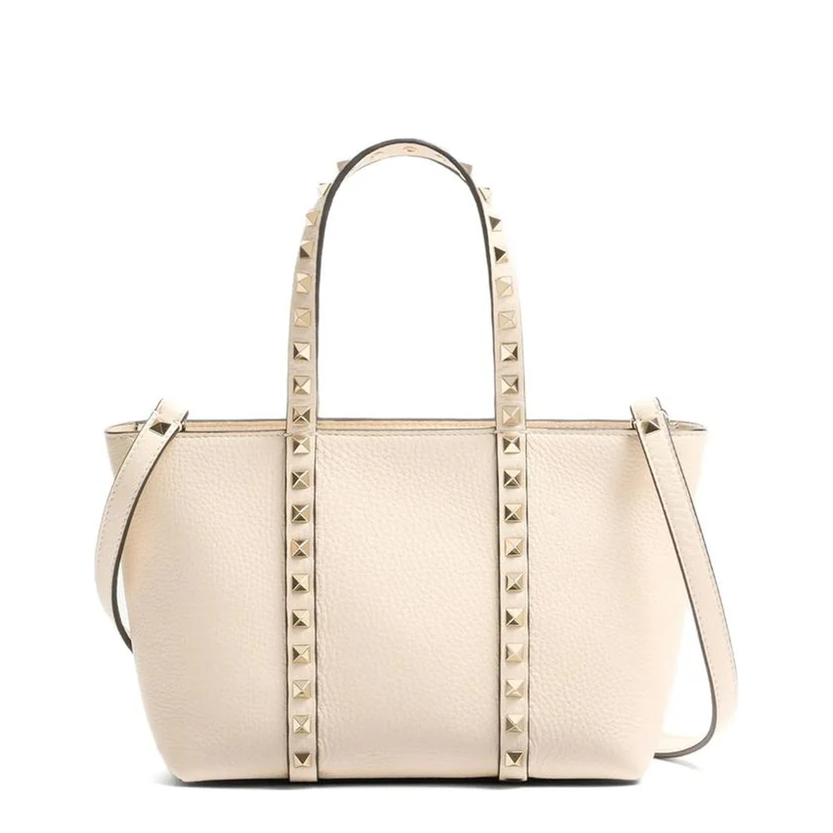 Sand Leather Small Rockstud Shopping Bag