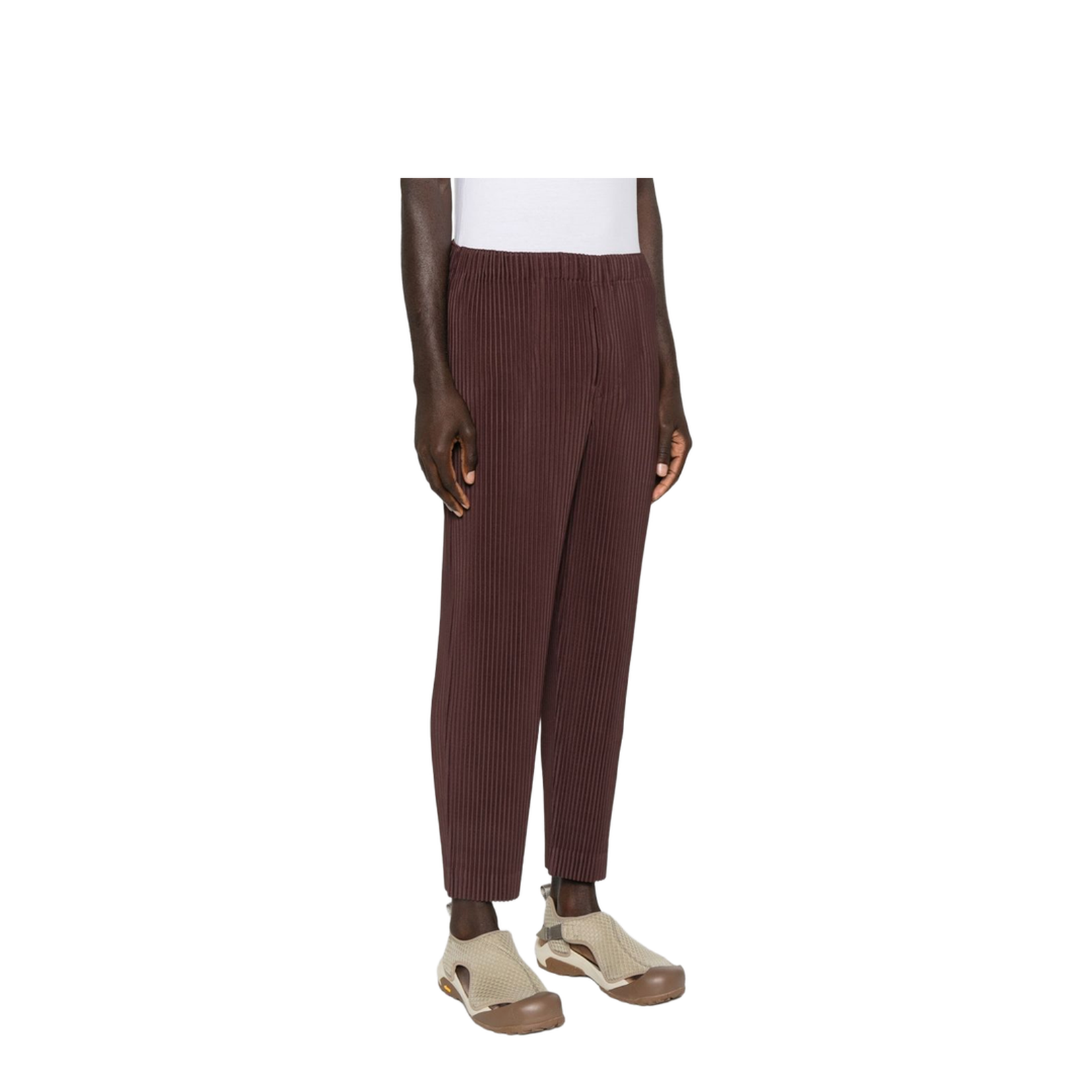 Brown Pleated Design Cropped Pants