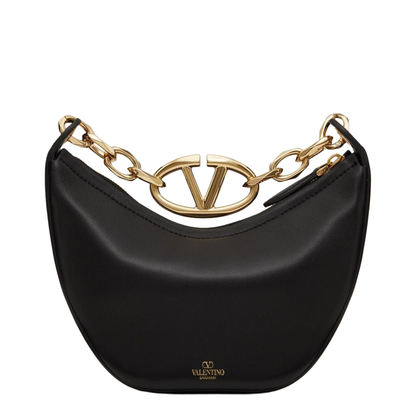 Garavani Black Leather Small Hobo Vlogo Moon Handbag