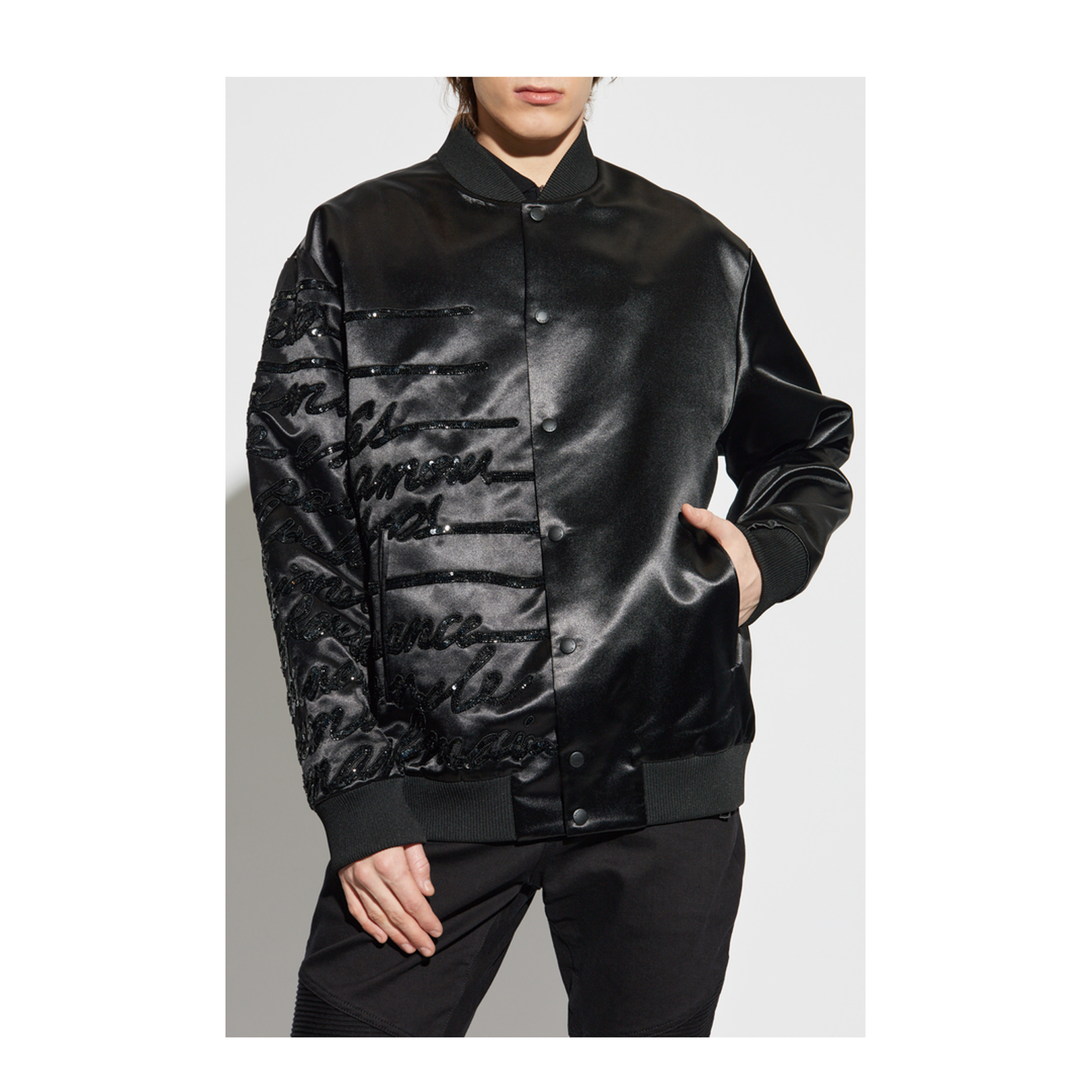 Bomber Jacket with Shimmering Appliqués