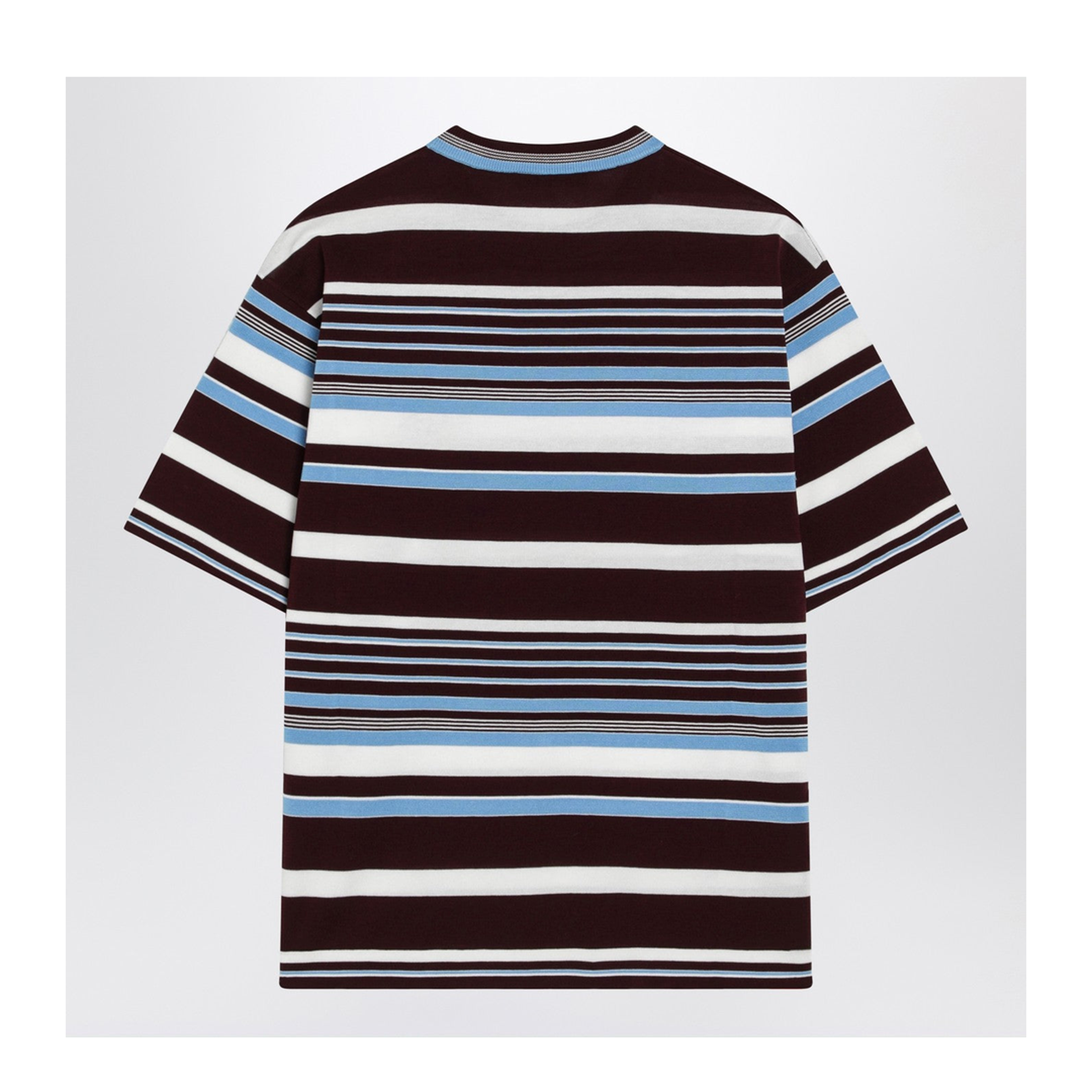 Amaranth and light blue striped cotton T-shirt