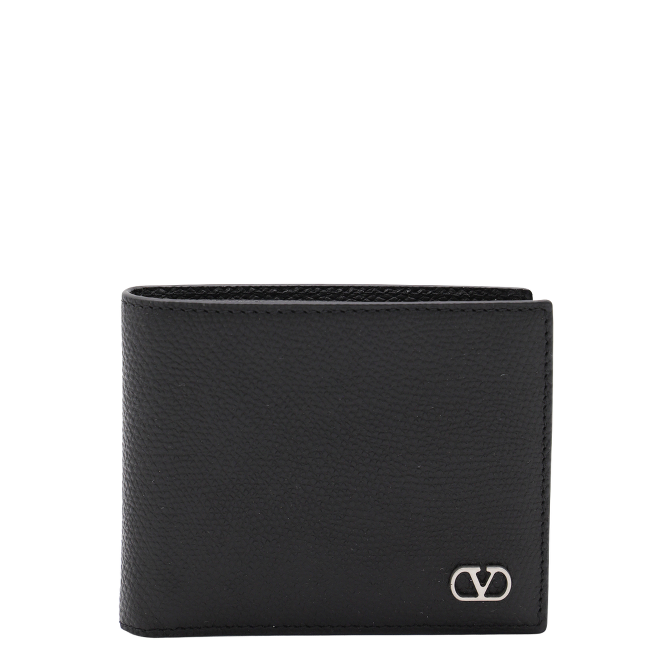 VLogo Signature Grainy Calfskin Bifold Wallet in Black