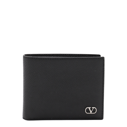 VLogo Signature Grainy Calfskin Bifold Wallet in Black