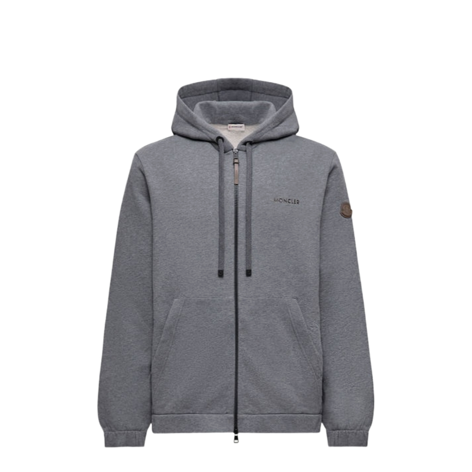Dark Gray Leather Logo Cotton Blend Zip-Up Hoodie