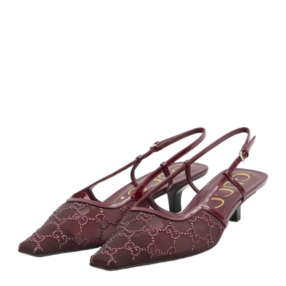 GG Crystal Slingback Pump in Rosso Ancora Mesh