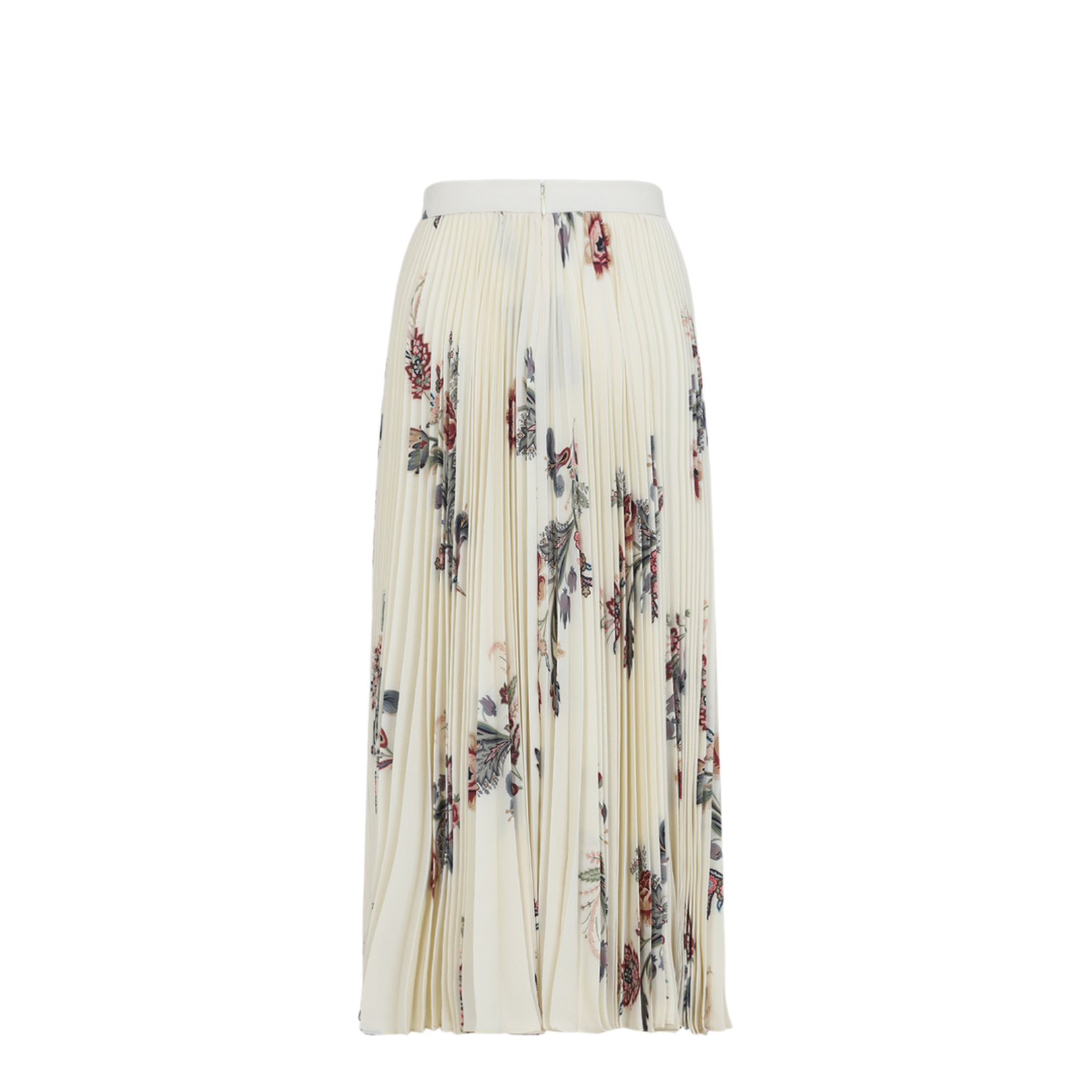 Beige Floral Print Sablé Pleated Midi Skirt