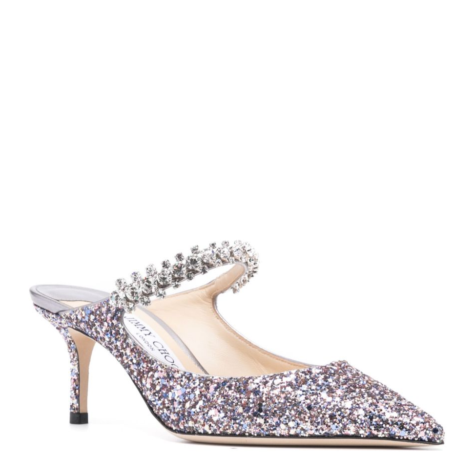 Glitter Strap Mid Heel Mules