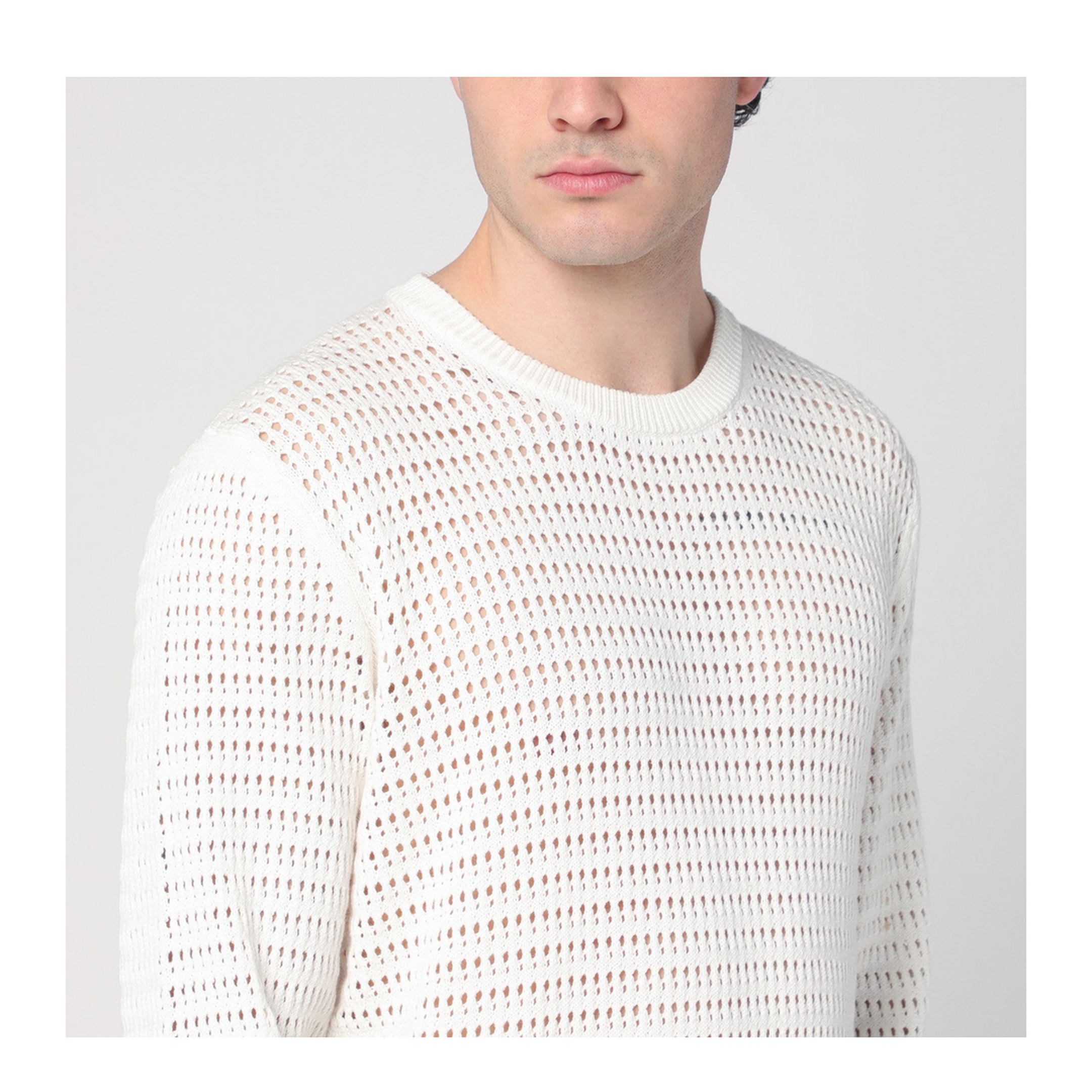 MAYFEYR - Roberto Collina - Perforated Milk Coloured Sweater In Cotton - RB25301RB2502