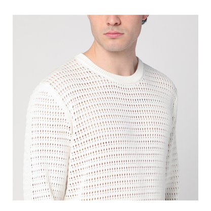 MAYFEYR - Roberto Collina - Perforated Milk Coloured Sweater In Cotton - RB25301RB2502