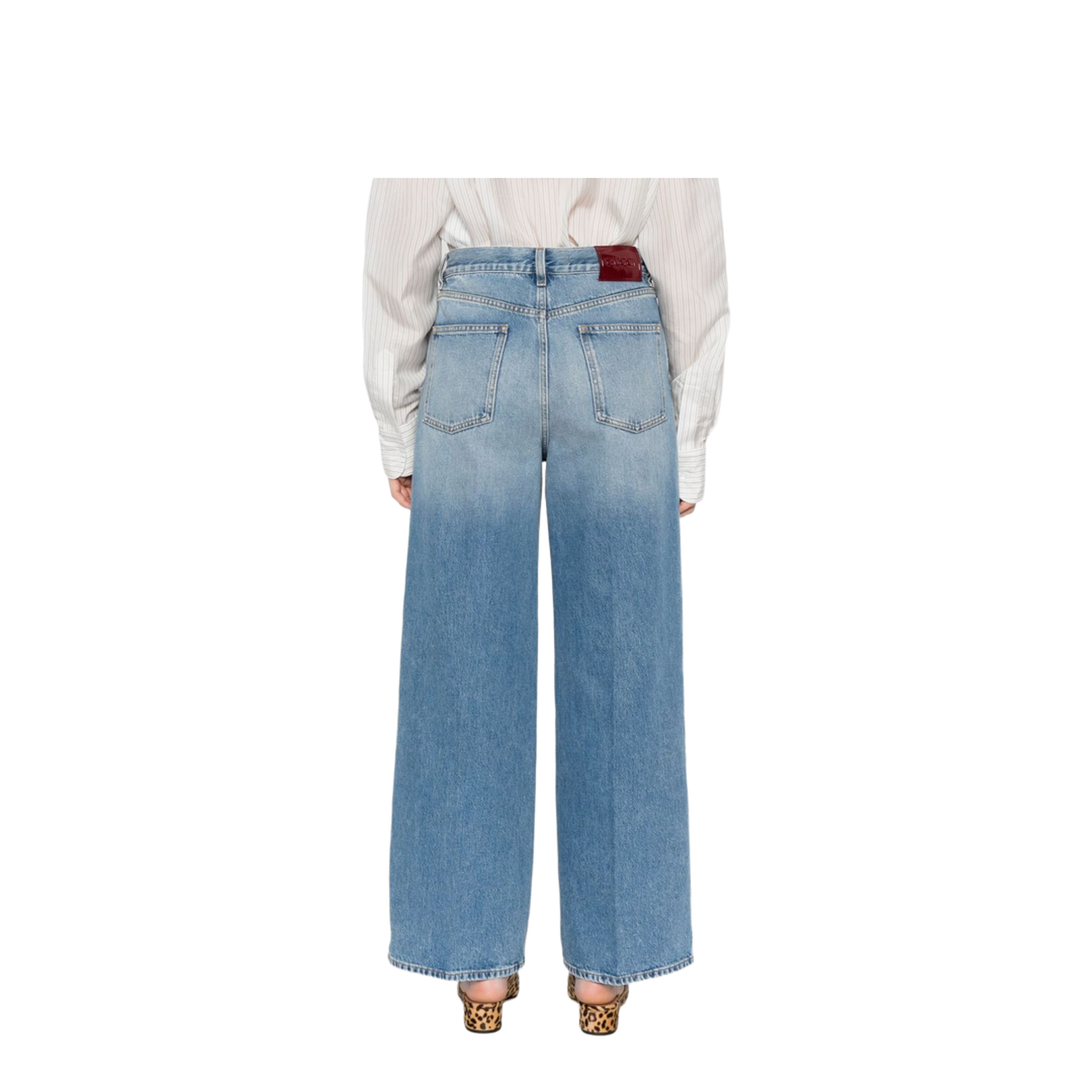 Wide Leg Denim Pants in Light Blue