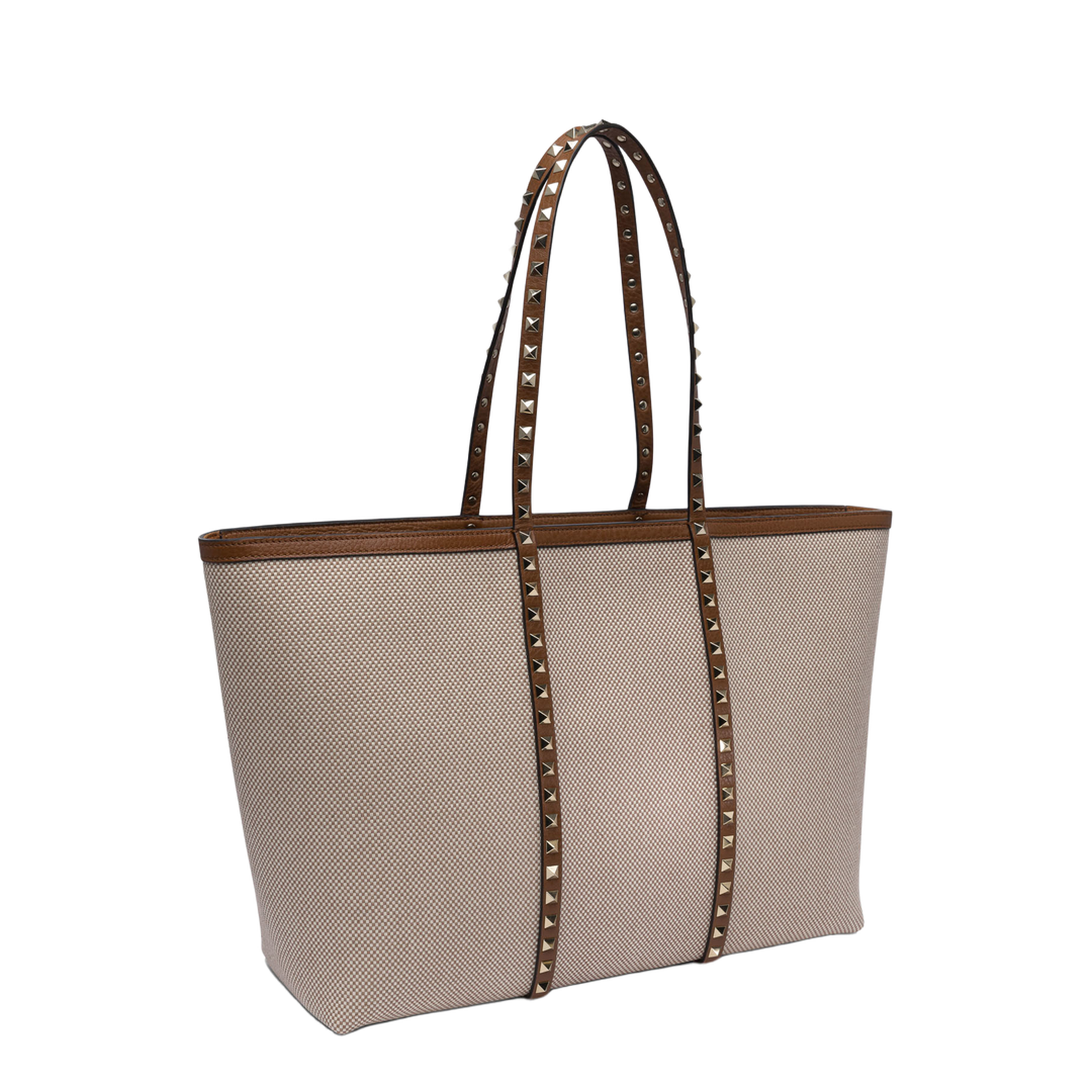 Canvas and Leather Shoulder Bag With Iconic Studs