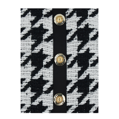 Buttoned Halterneck Tweed & Satin Dress