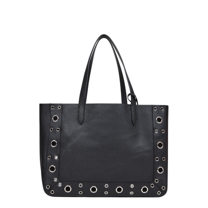 Black Leather Vlogo Signature Shopping Bag