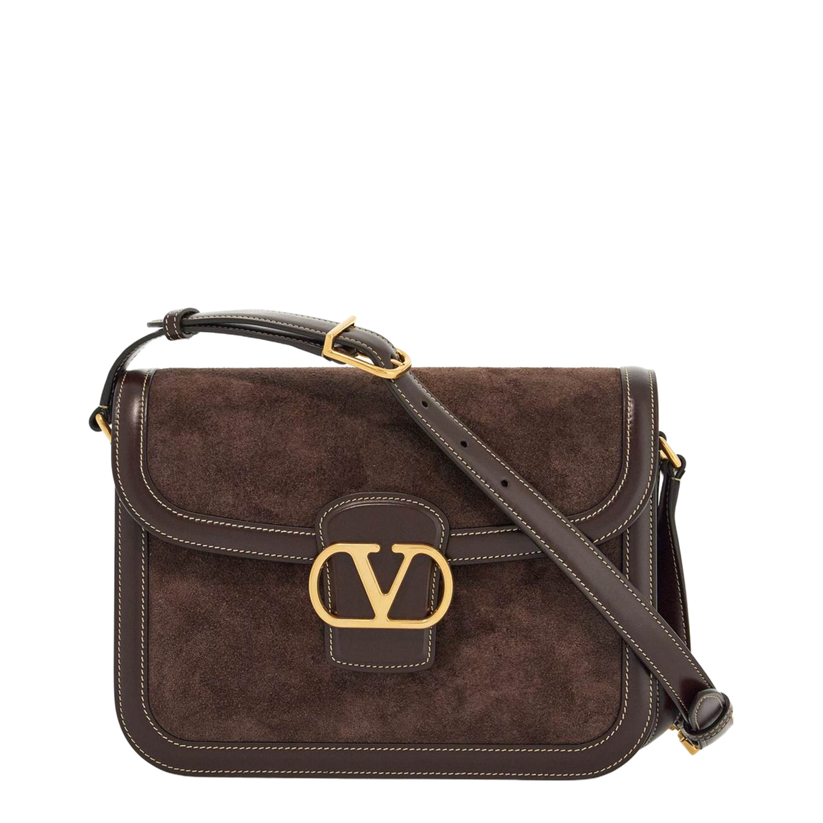 Shoulder Bag in Dark Brown Suede with Golden Buckle