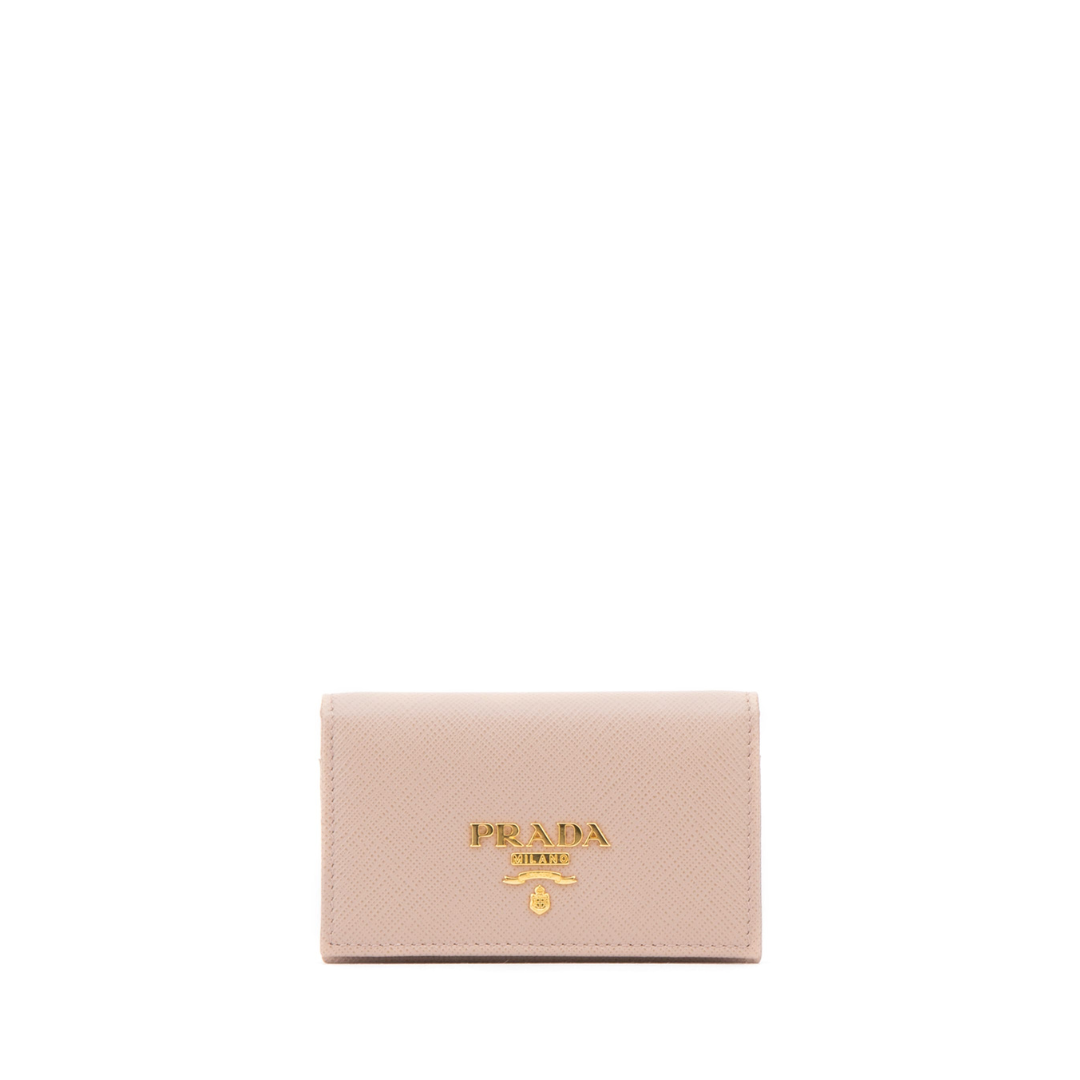 Saffiano Leather Business Cardholder, Gold Hardware