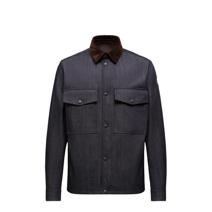 Dark Blue Denim Corduroy-Trimmed Shirt Jacket