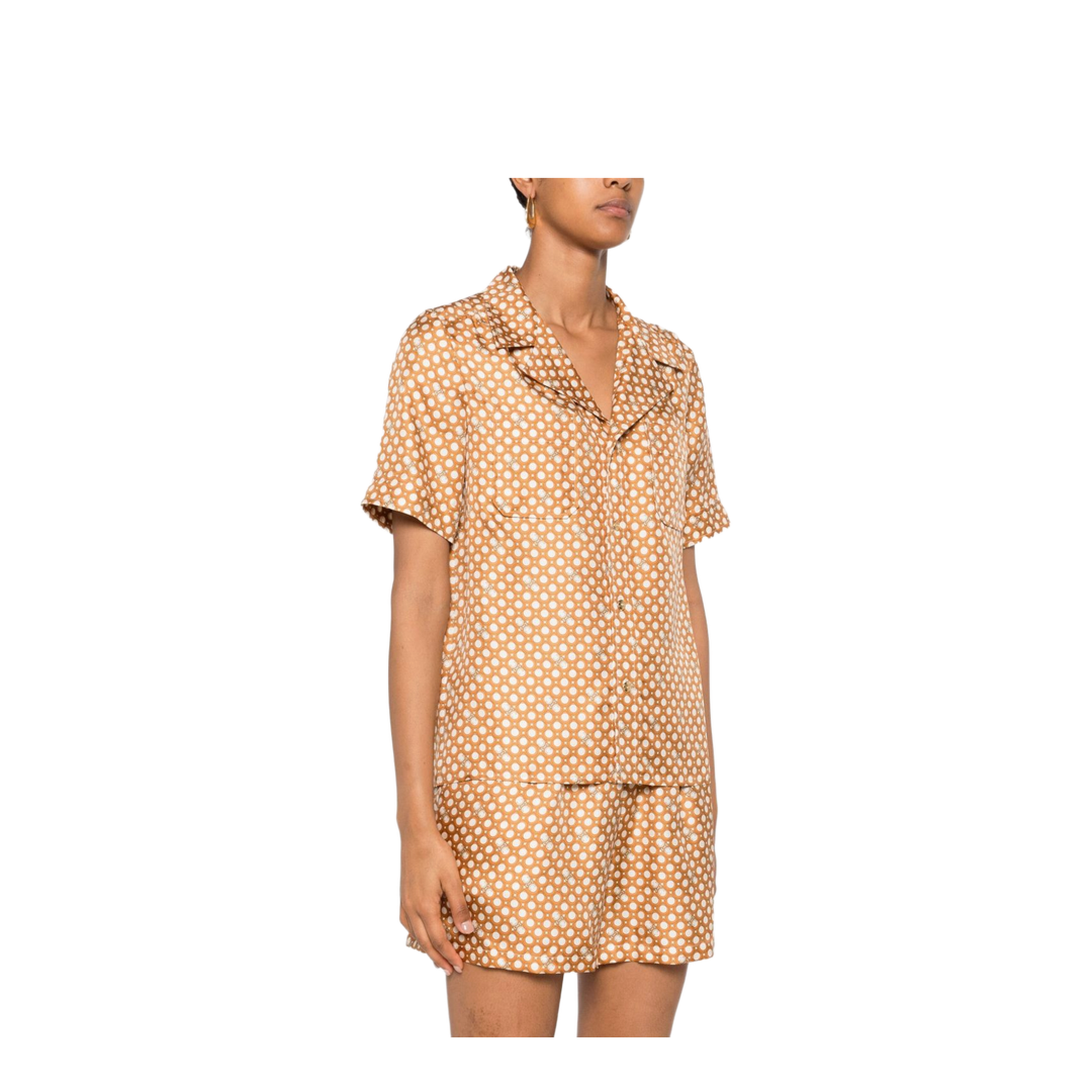 Pajama Shirt in Silk Twill - Cream/Orange