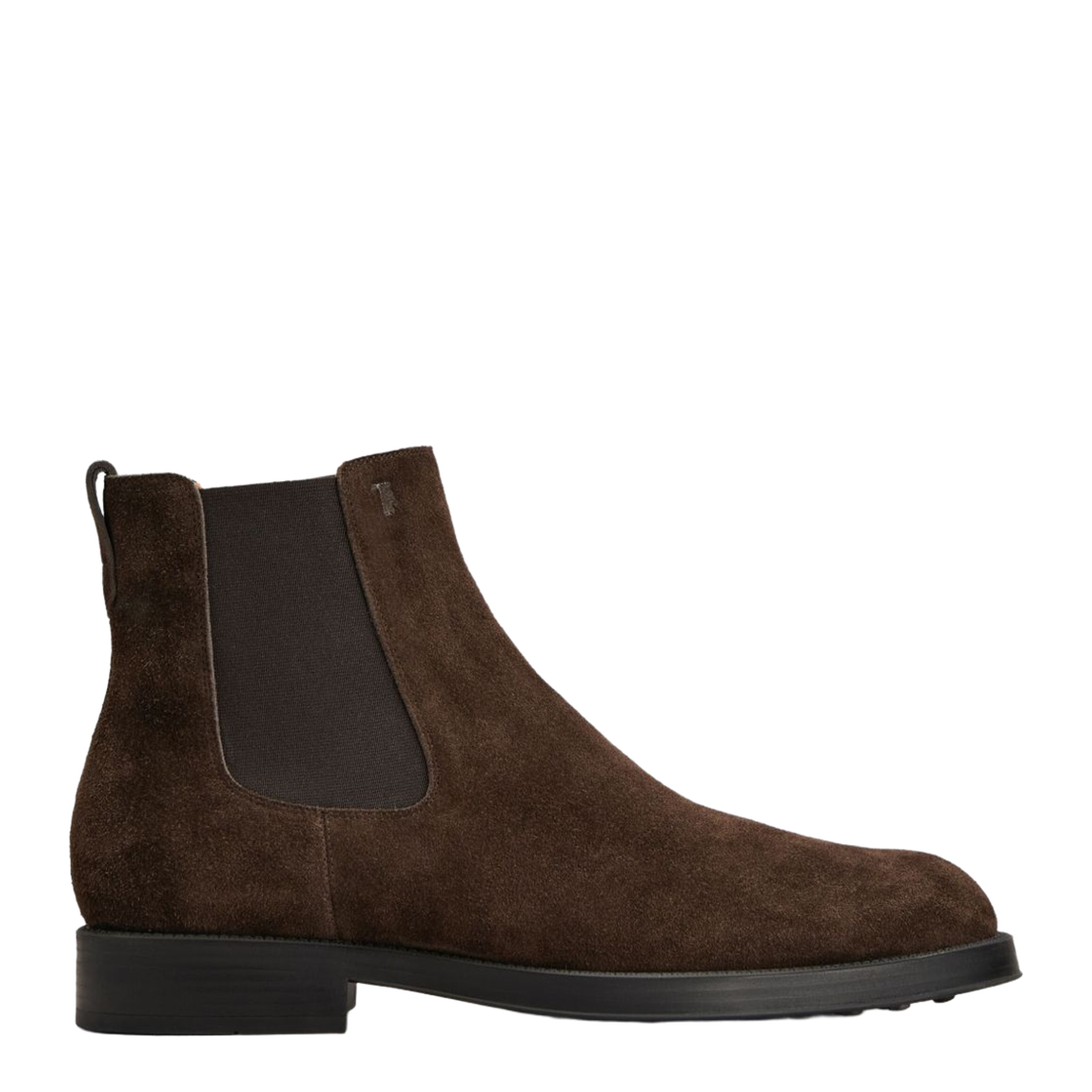 Coffee Brown Elasticated Side Panels Low Stacked Heel Round Toe