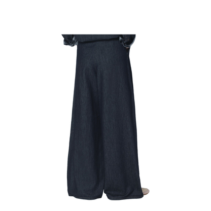 Indigo Denim Wide-Leg Trousers with Pleats