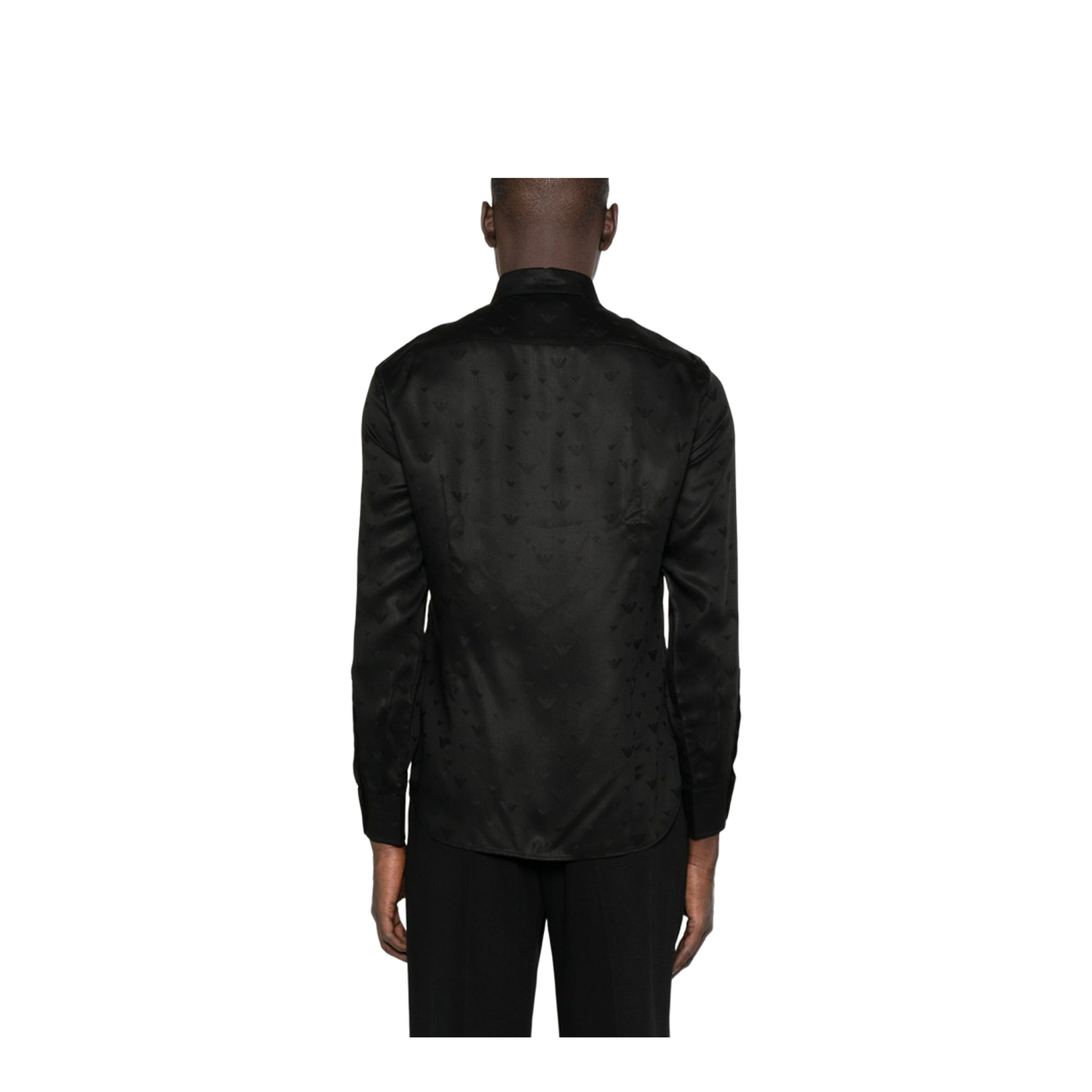 Black Long Sleeves Embossed Eagle Motif Shirt