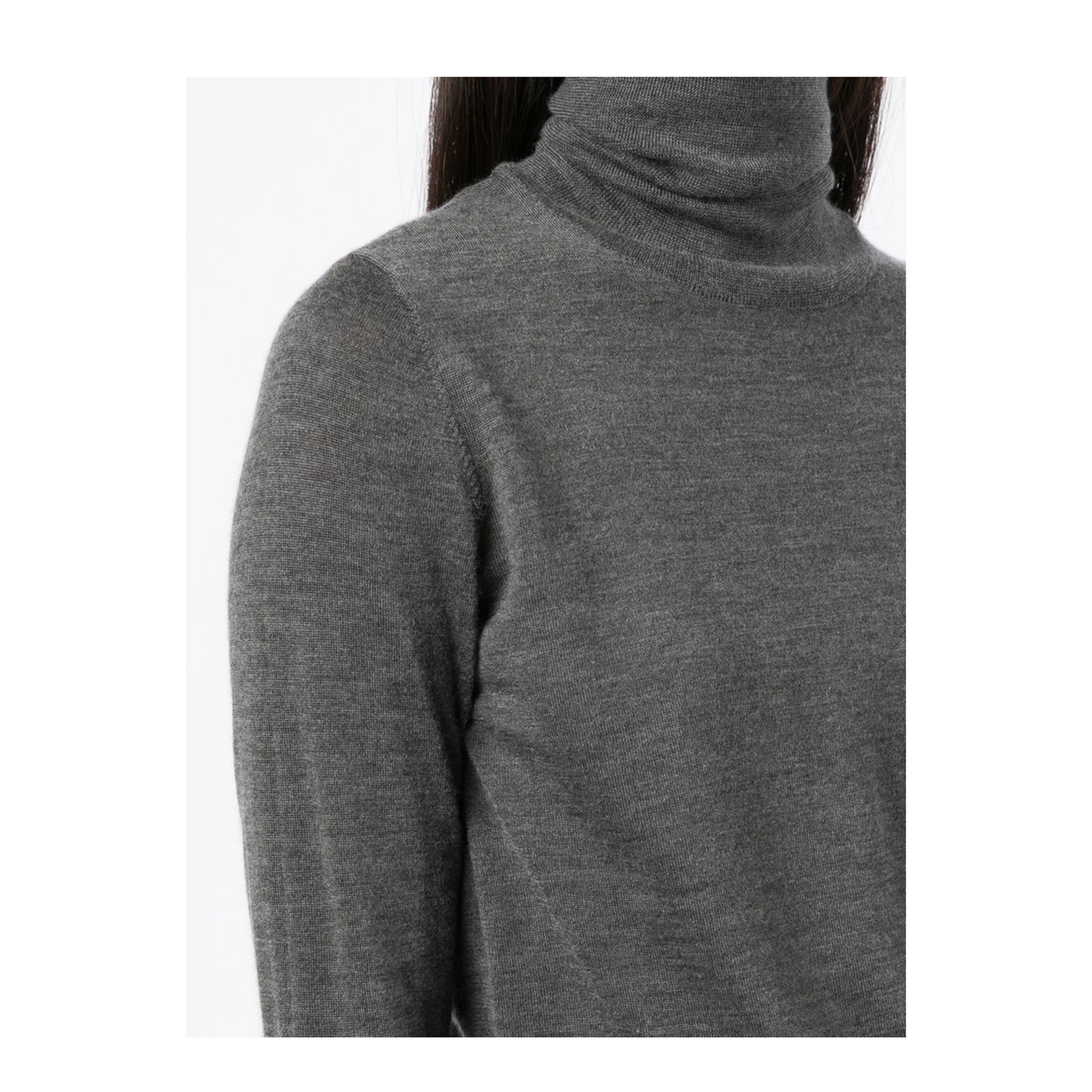 Anthracite Grey Cashmere-Silk Blend Knitted Roll Neck Long Sleeves