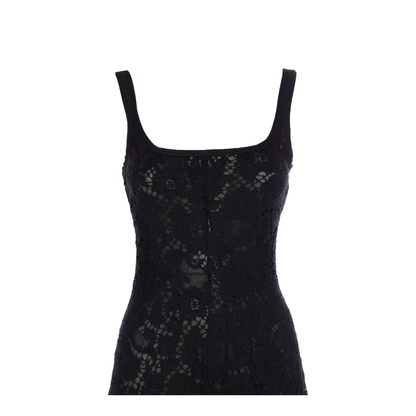 Floral Print Lace Dress - Black