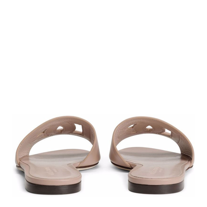 Calfskin Slides with Logo in Pale Pink