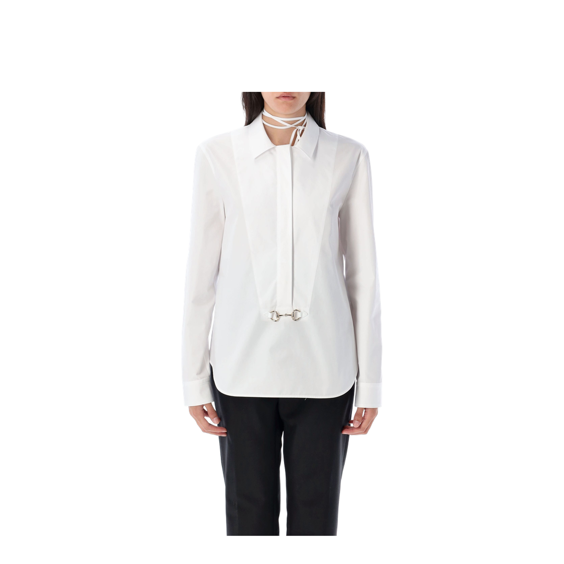 Cotton Poplin Shirt with Horsebit in White
