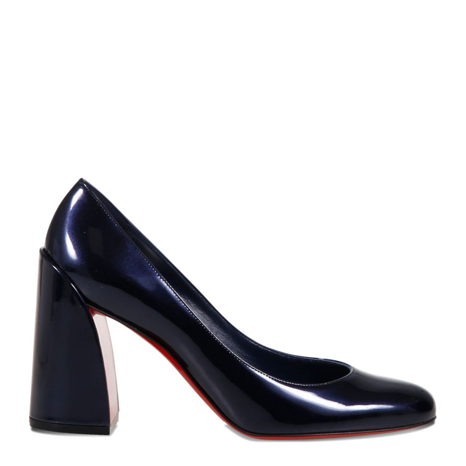 Dark Blue Patent Leather Block Heel Round Toe