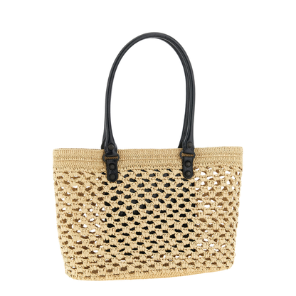 Le City Medium Raffia-Effect Fabric Basket Bag - Natural/Black