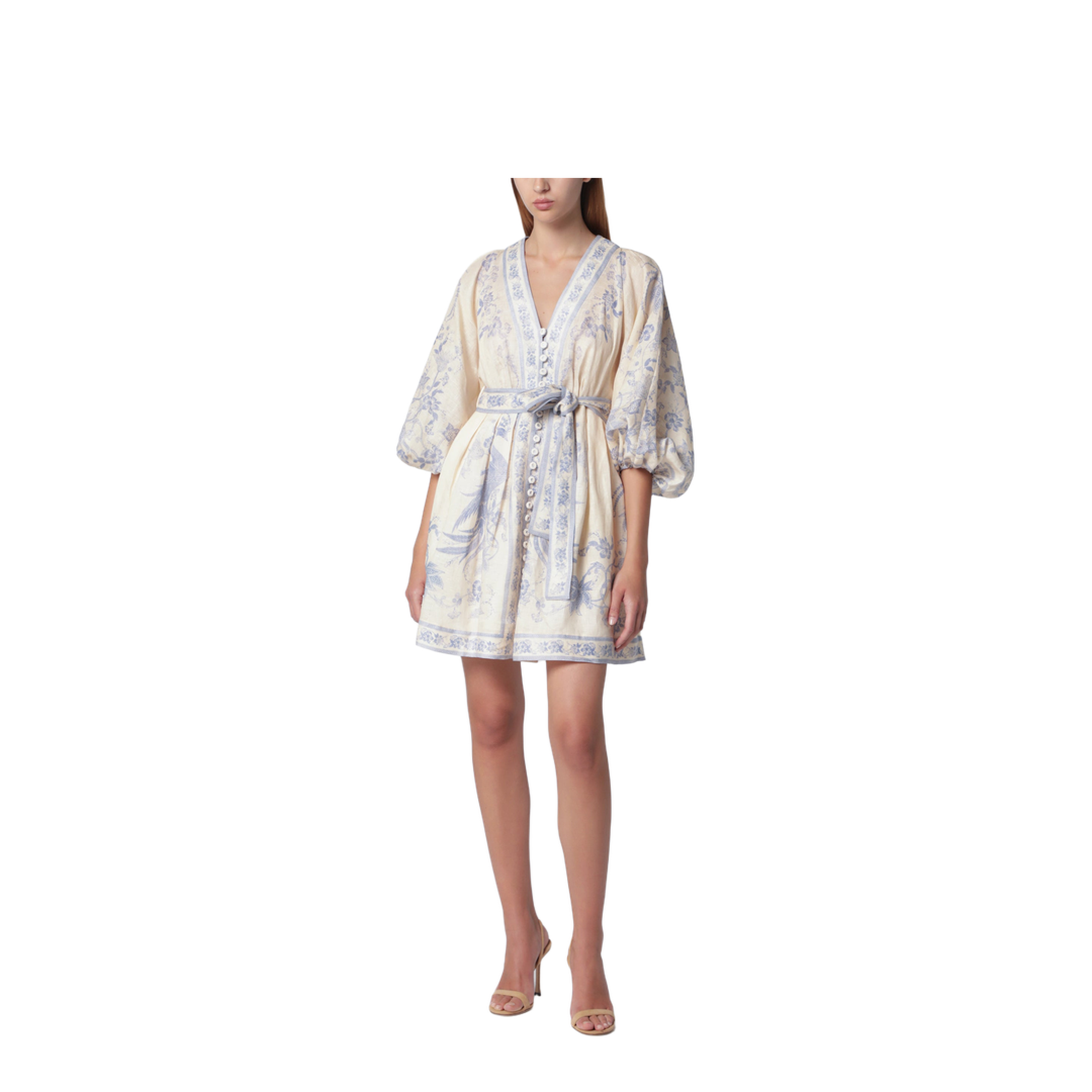 Zimmermann Indra Plunge Dress in Cream Lilac Linen – MAYFEYR