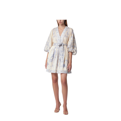 MAYFEYR - Zimmermann - Indra Plunge Dress In Cream Lilac Linen - 3500DSS262LICL