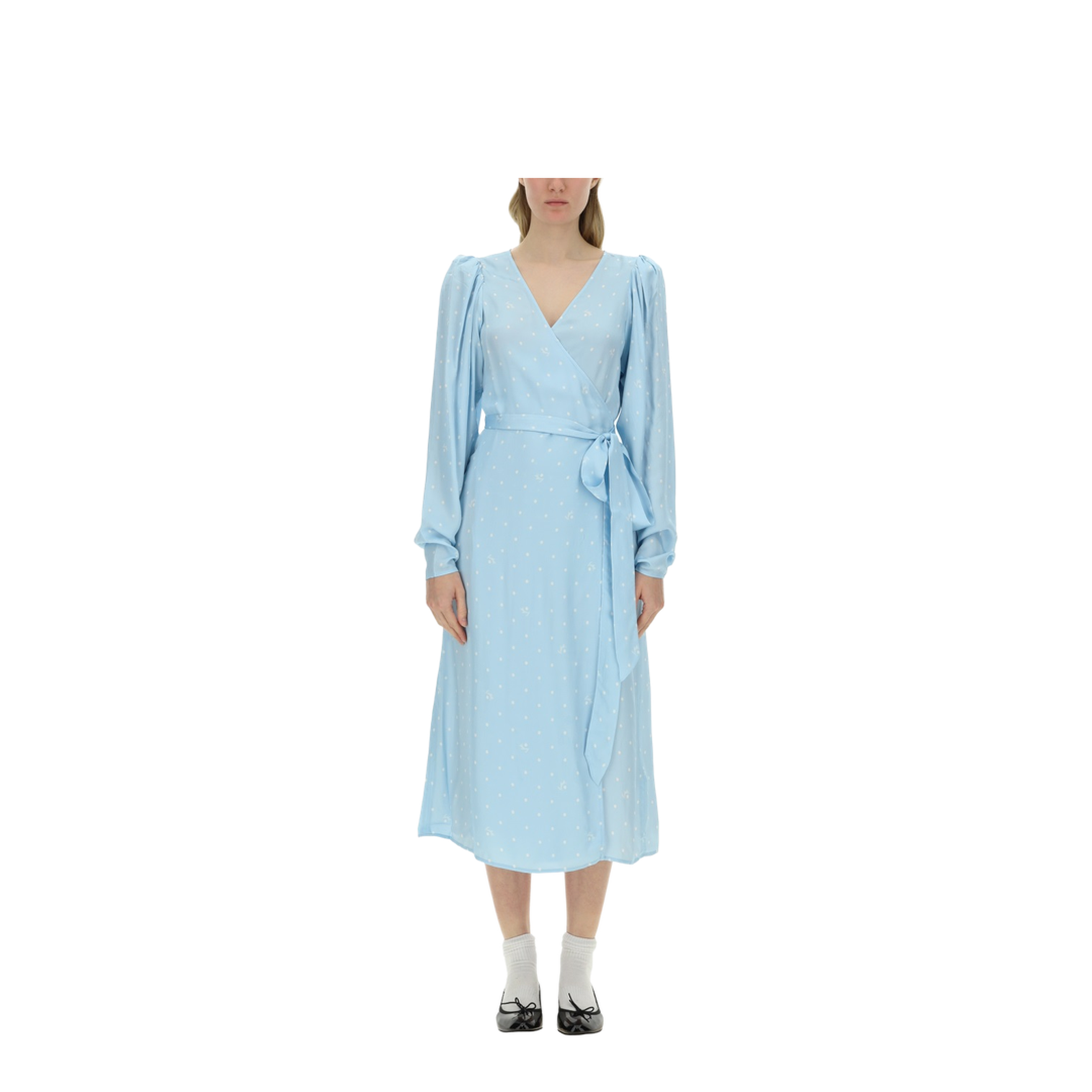 rotate satin wrap dress ROTATE satin wrap midi dress with a crossover Light blue ROTATE Birger  Christensen