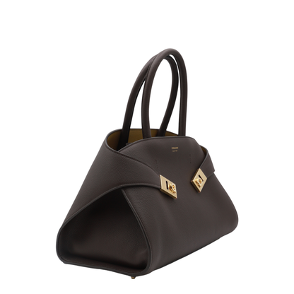 Hug Medium Hammered Calfskin Top Handle Bag - Testa Di Moro / Burnt Ocher