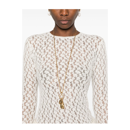 White Crew Neck Long Sleeve Dress with Floral Embroidery