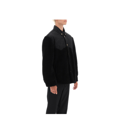 Faux Shearling And Technical Jacquard Jacket In Black